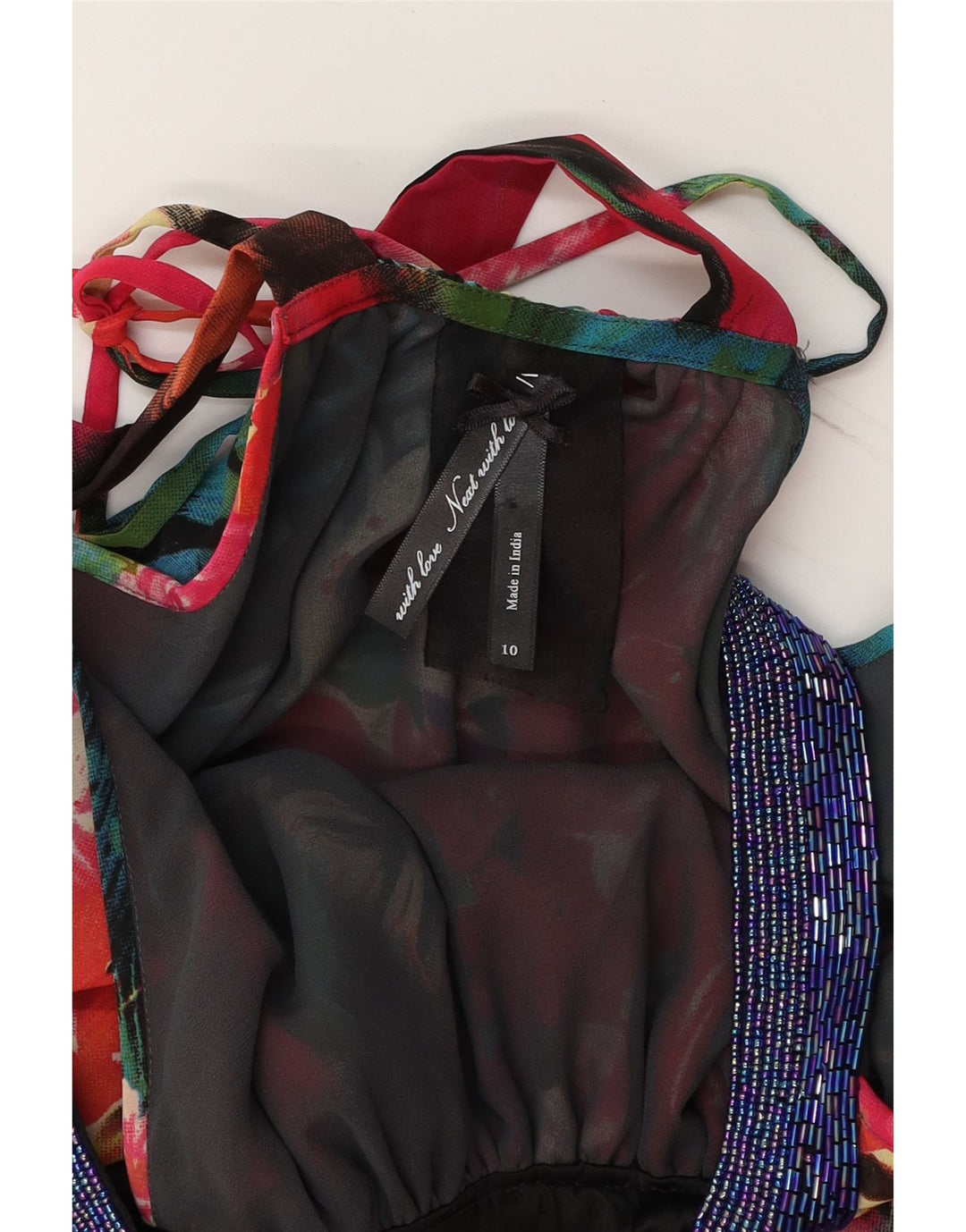 VINTAGE Womens Abstract Pattern Halter Dress UK 10 Small Multicoloured Vintage Vintage and Second-Hand Vintage from Messina Hembry 