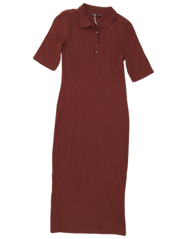 Zara Womens Maxi Polo Dress UK 14 Large Brown Cotton