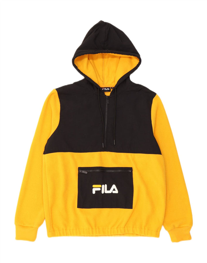 Fila Mens Graphic Hooded Fleece Jumper Medium Yellow Colourblock Polyester