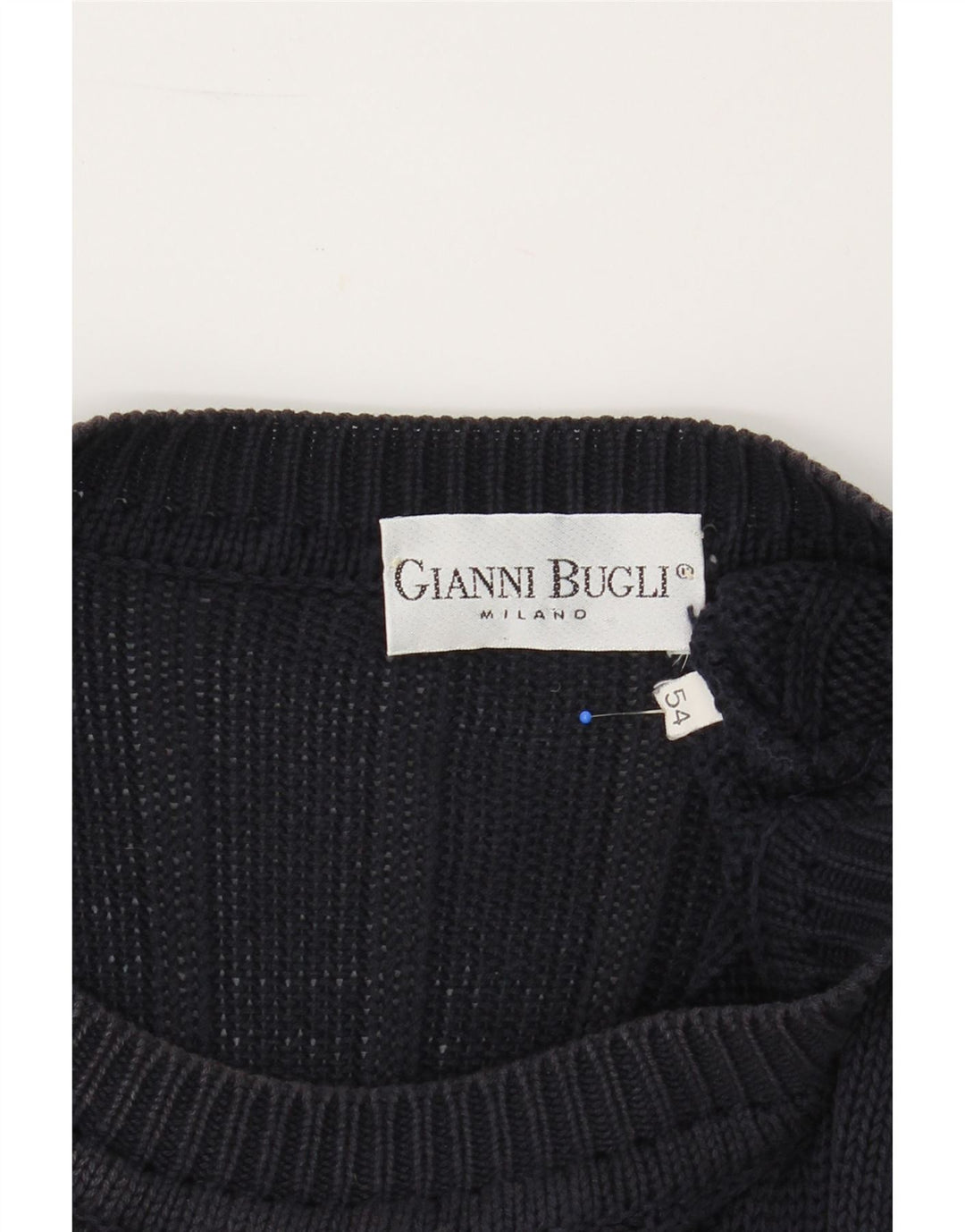 GIANNI BUGLI Mens Crew Neck Jumper Sweater IT 54 XL Navy Blue Vintage Gianni Bugli and Second-Hand Gianni Bugli from Messina Hembry 