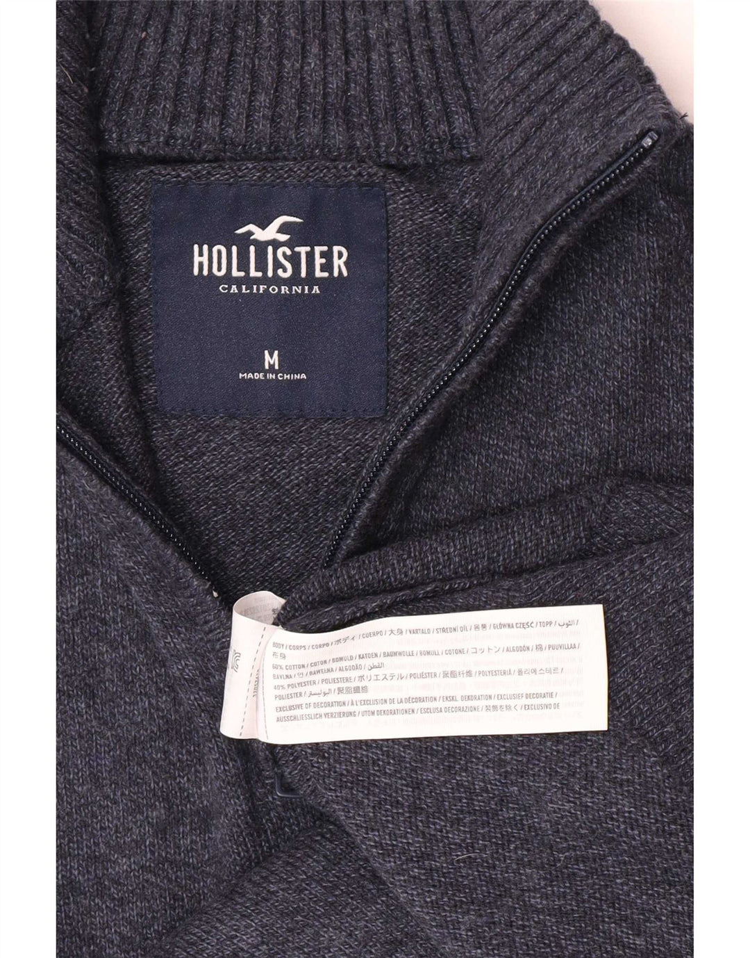 Hollister Mens Zip Neck Jumper Sweater Medium Navy Blue Cotton