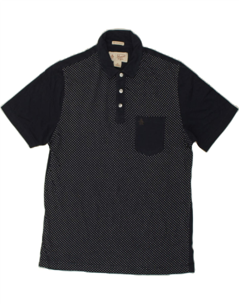 PENGUIN Mens Heritage Slim Fit Polo Shirt Medium Navy Blue Spotted Cotton | Vintage Penguin | Thrift | Second-Hand Penguin | Used Clothing | Messina Hembry 