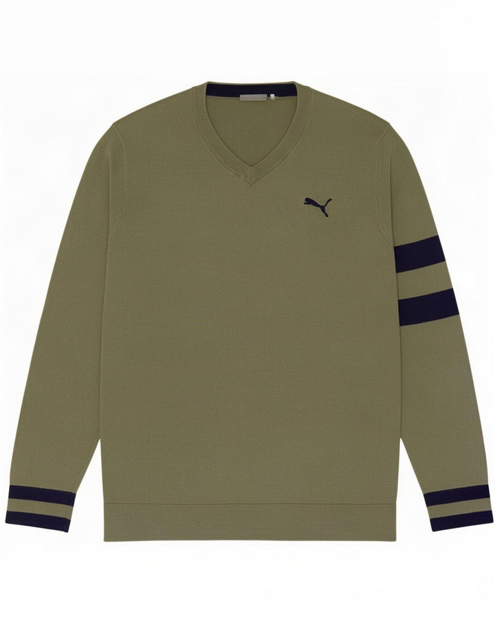 Puma Mens V-Neck Jumper Sweater Medium Green Colourblock