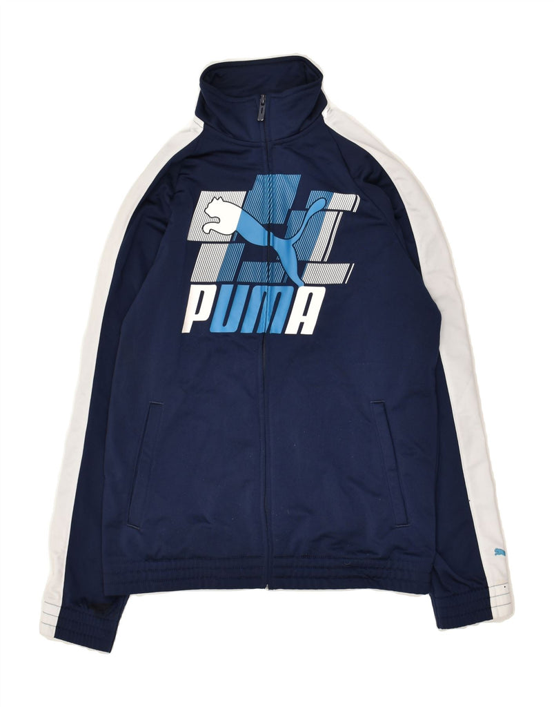 PUMA Boys Graphic Tracksuit Top Jacket 13-14 Years XL Navy Blue Polyester | Vintage Puma | Thrift | Second-Hand Puma | Used Clothing | Messina Hembry 