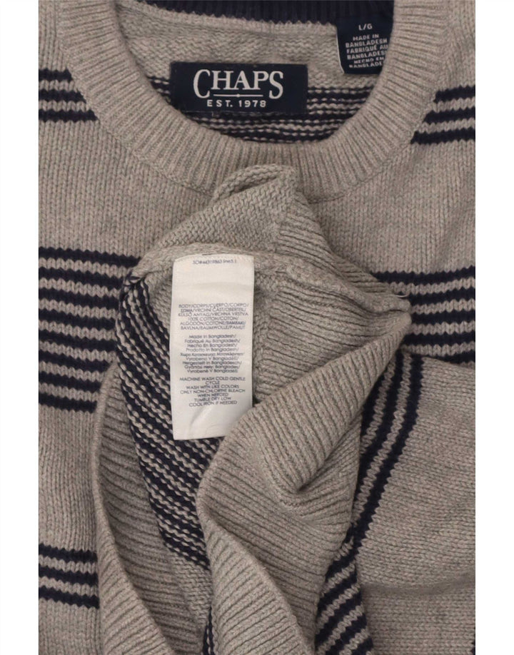 Chaps Mens Regular Fit Crew Neck Jumper Sweater Large Grey Striped Cotton