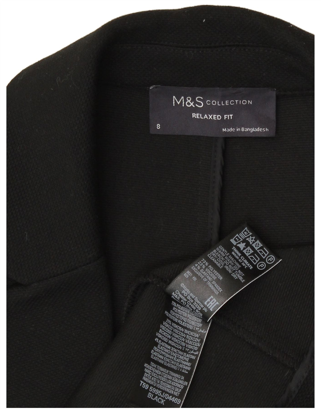 Marks & Spencer Womens Open Relaxed Fit Blazer Jacket UK 8 Small Black