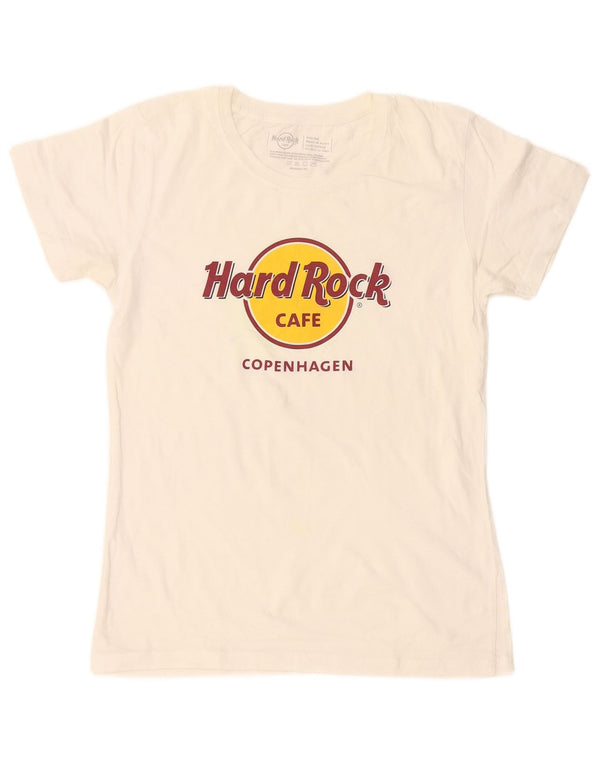 Hard Rock Cafe Womens Copenhagen Graphic T-Shirt Top UK 12 Medium White