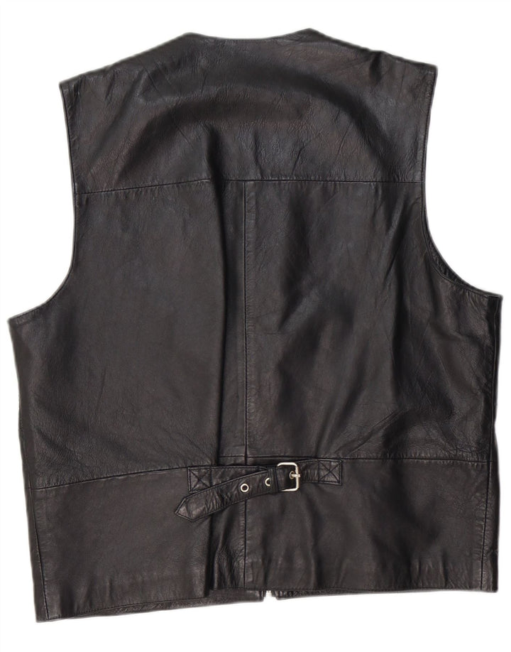 VINTAGE Mens Leather Waistcoat Medium Black Leather