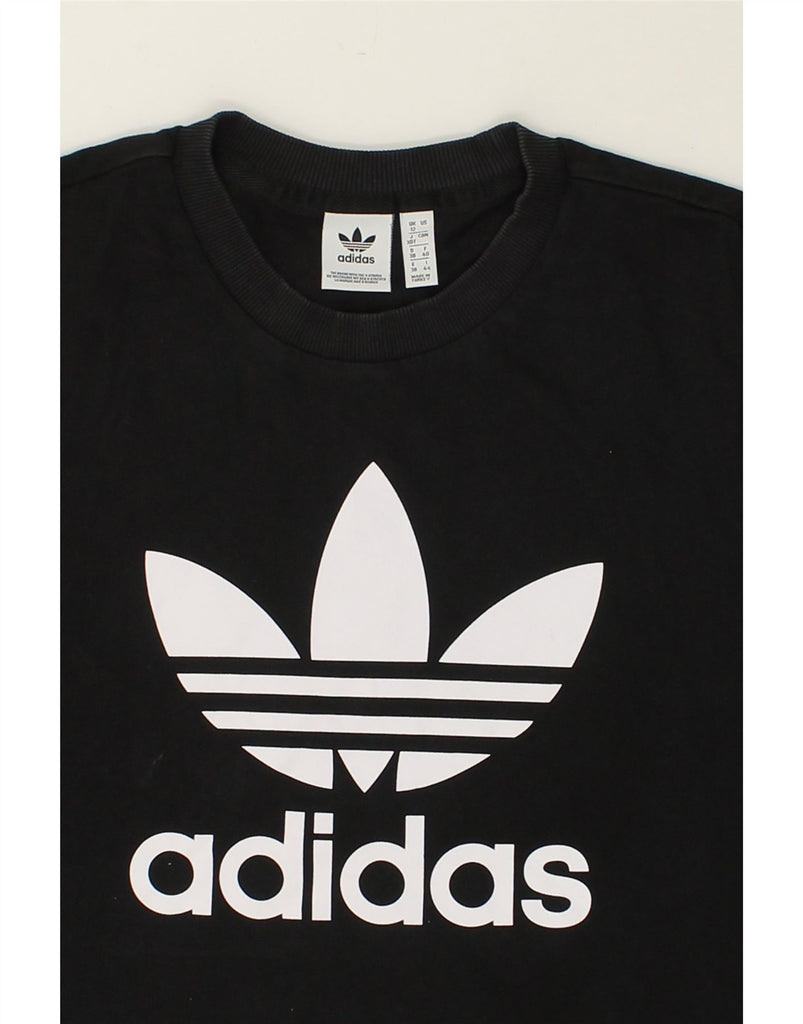 ADIDAS Womens Graphic T-Shirt Top UK 12 Medium Black Cotton | Vintage Adidas | Thrift | Second-Hand Adidas | Used Clothing | Messina Hembry 