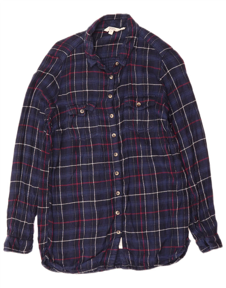 Fat Face Womens Shirt UK 14 Medium Navy Blue Check Cotton
