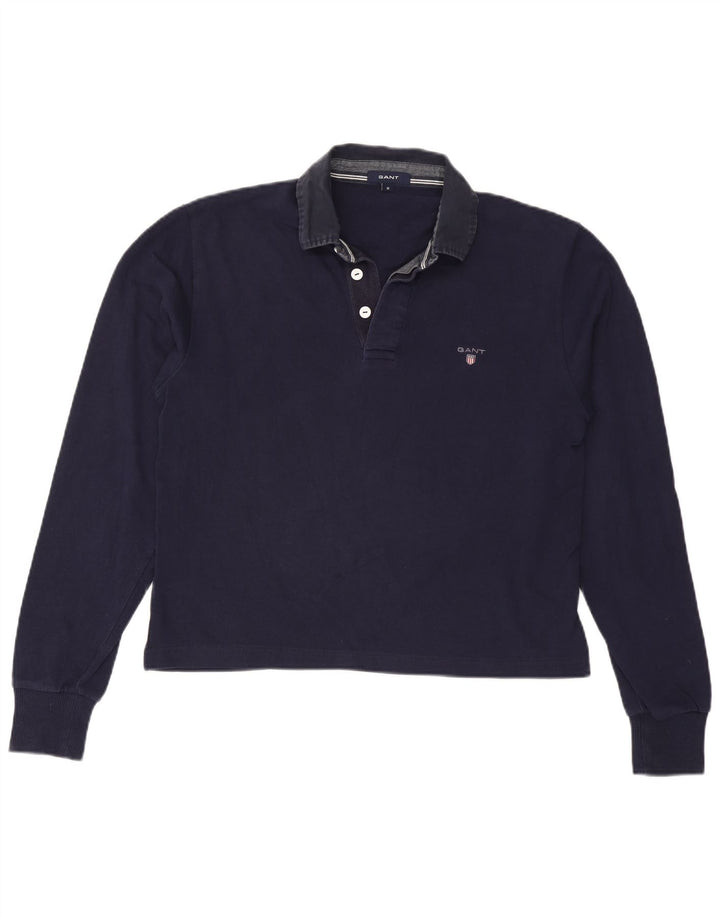 GANT Womens Oversized Long Sleeve Polo Shirt UK 14 Medium Navy Blue