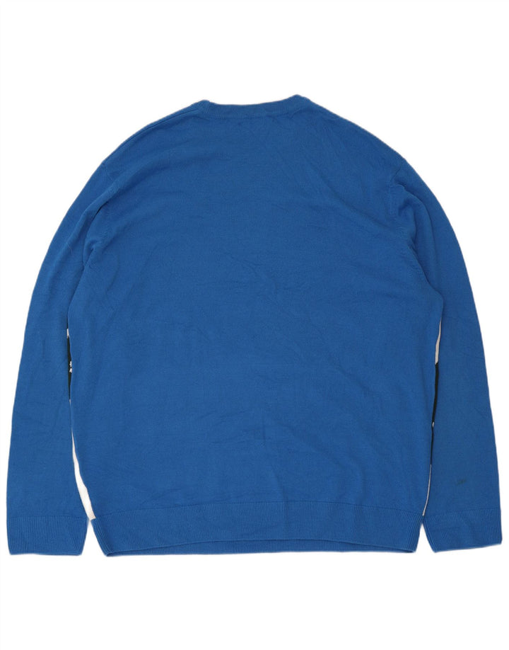 Marks & Spencer Mens Graphic Crew Neck Jumper Sweater 2XL Blue Colourblock
