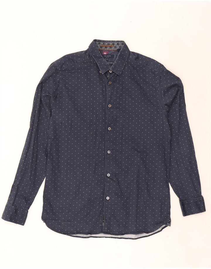 Ted Baker Mens Abstract Pattern Shirt Size 4 Large Navy Blue Cotton