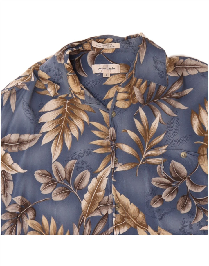 PIERRE CARDIN Mens Short Sleeve Shirt Small Blue Floral Rayon