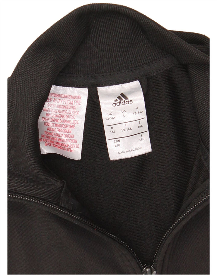 ADIDAS Boys Tracksuit Top Jacket 13-14 Years Black Polyester