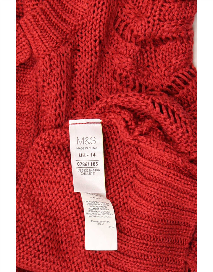 Marks & Spencer Womens Short Sleeve Cardigan Sweater UK 14 Large Red