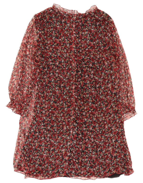 Zara Womens Long Sleeve Shift Dress UK 10 Small Red Floral Polyester