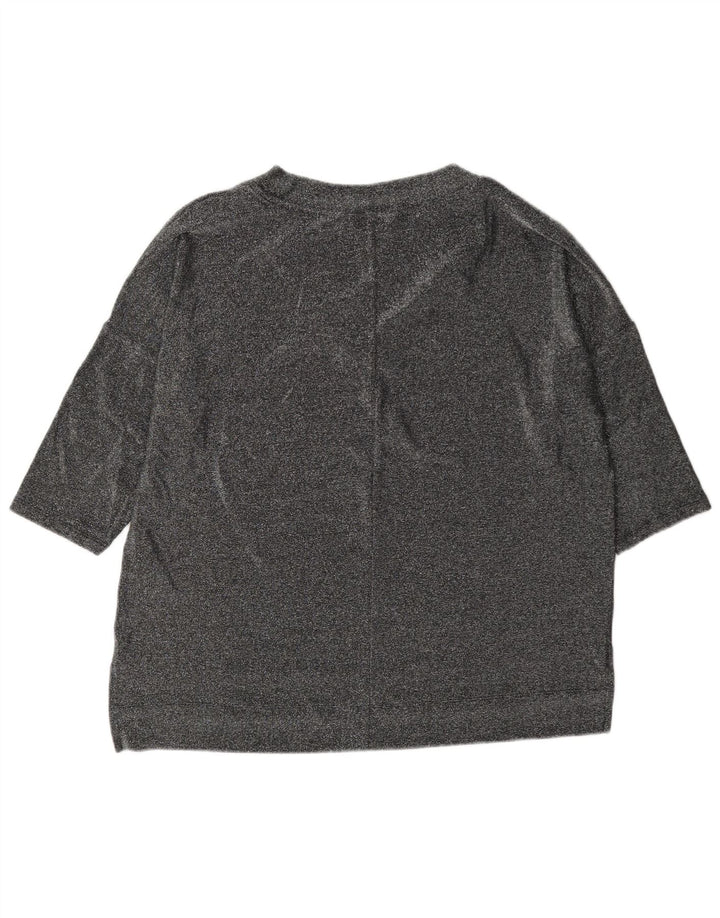 Marks & Spencer Womens Oversized Top 3/4 Sleeve UK 12 Medium Silver Flecked