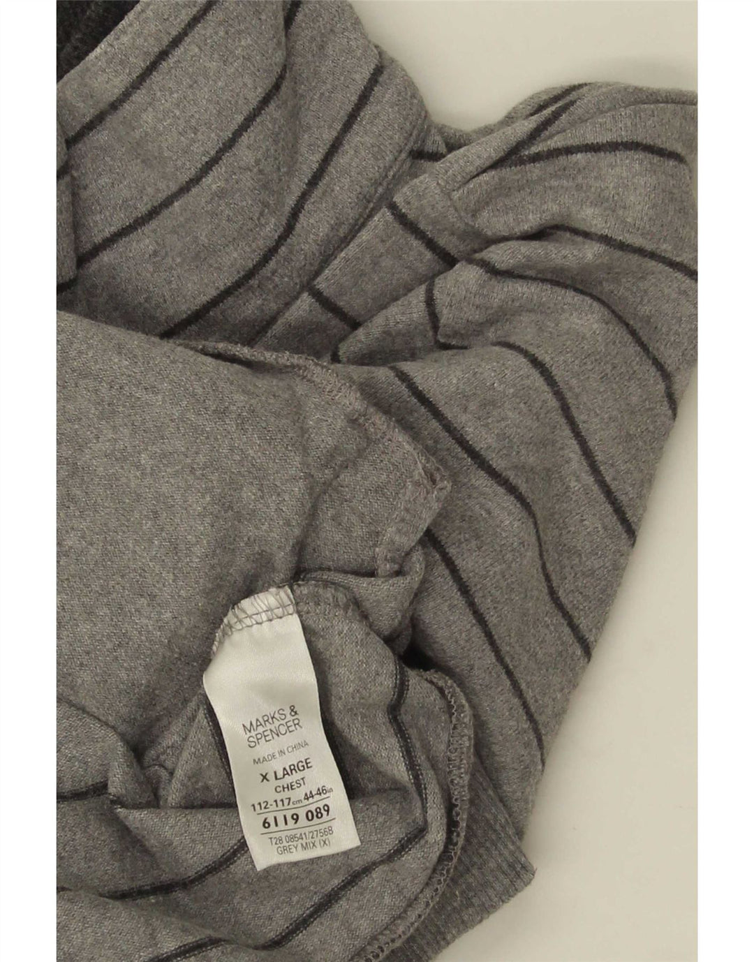 Marks & Spencer Mens Button Neck Jumper Sweater XL Grey Striped Cotton