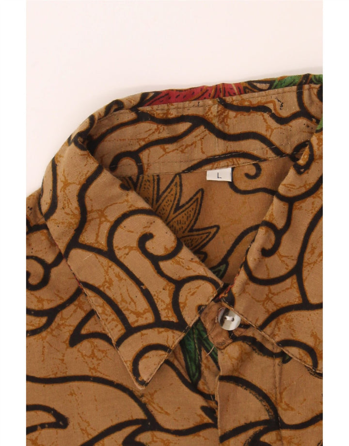 VINTAGE Mens Abstract Pattern Short Sleeve Shirt Large Brown Vintage Vintage and Second-Hand Vintage from Messina Hembry 