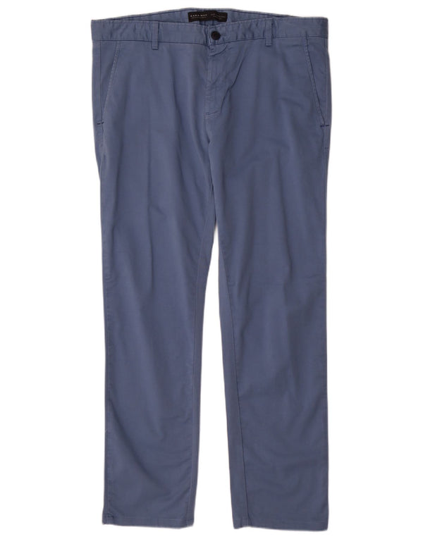 Zara Mens Straight Chino Trousers EU 44 Large W34 L29 Blue Cotton