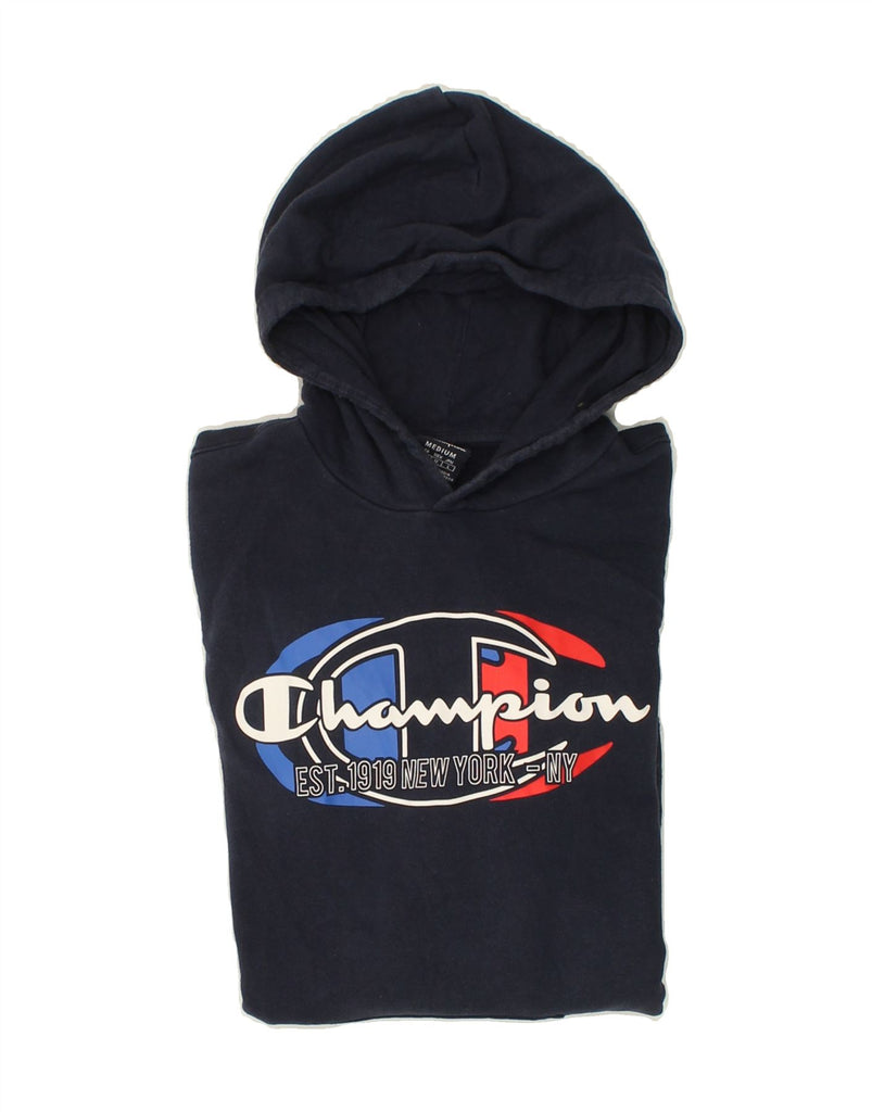 CHAMPION Womens New York Graphic Hoodie Jumper UK 14 Medium Navy Blue Vintage Champion and Second-Hand Champion from Messina Hembry 