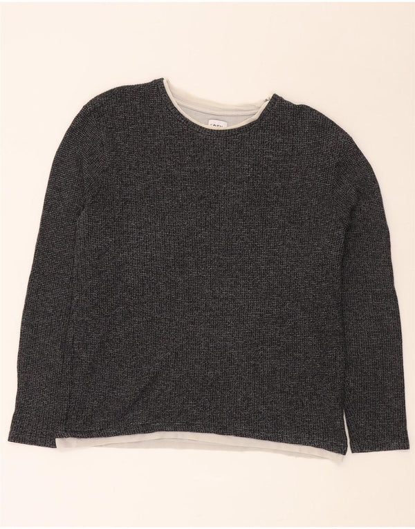 ZARA Mens Crew Neck Jumper Sweater Medium Black Flecked Cotton