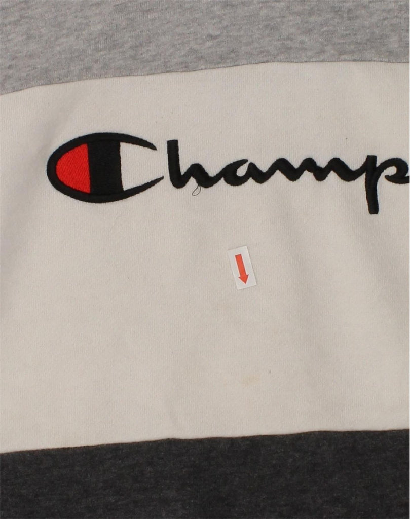 CHAMPION Girls Graphic Hoodie Jumper 15-16 Years L Black Colourblock | Vintage Champion | Thrift | Second-Hand Champion | Used Clothing | Messina Hembry 