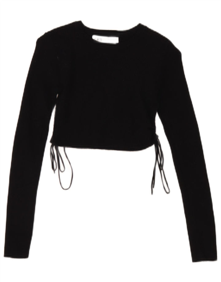 Zara Womens Crop Top Long Sleeve UK 8 Small Black