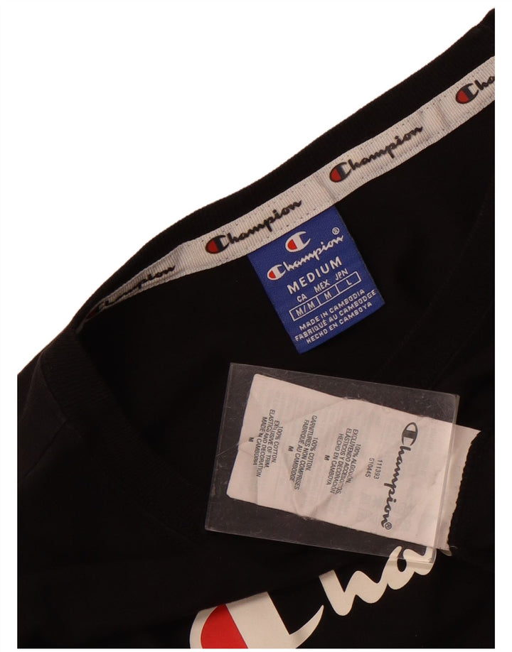 CHAMPION Womens Graphic T-Shirt Top UK 12 Medium Black Cotton