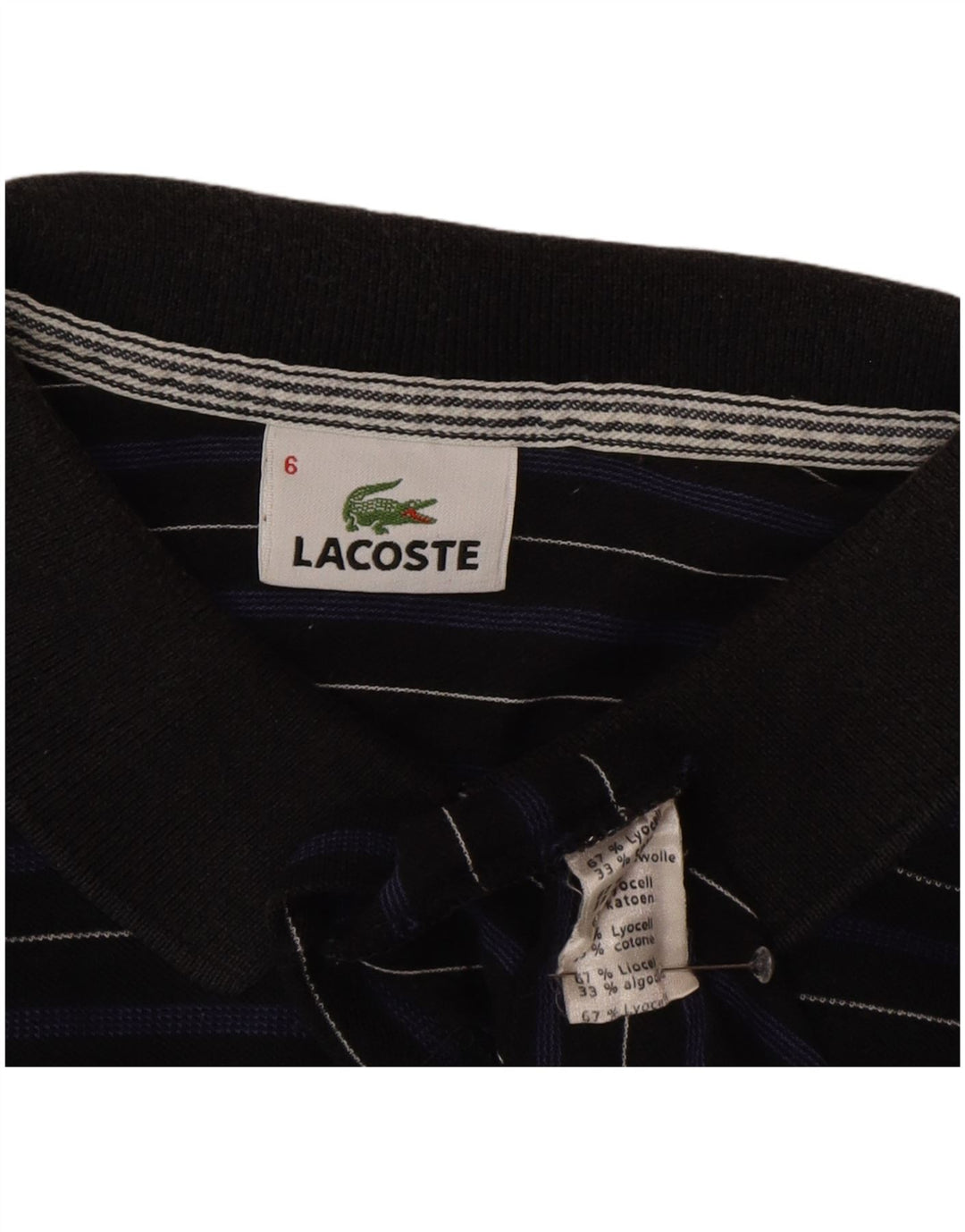Lacoste Mens Polo Shirt Size 6 XL Navy Blue Striped Lyocell