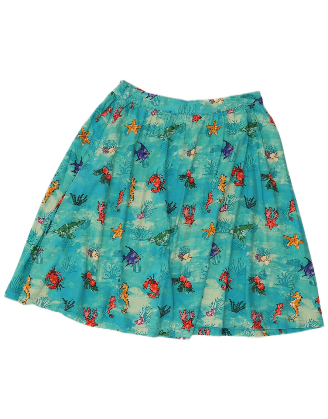 Lindy bop Womens Abstract Pattern Flared Skirt UK 12 Medium W30 Blue Cotton
