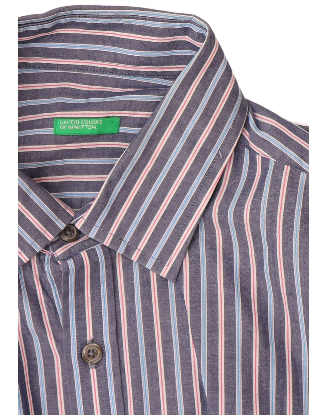 Benetton Mens Shirt Medium Blue Striped