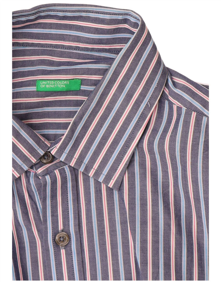 Benetton Mens Shirt Medium Blue Striped