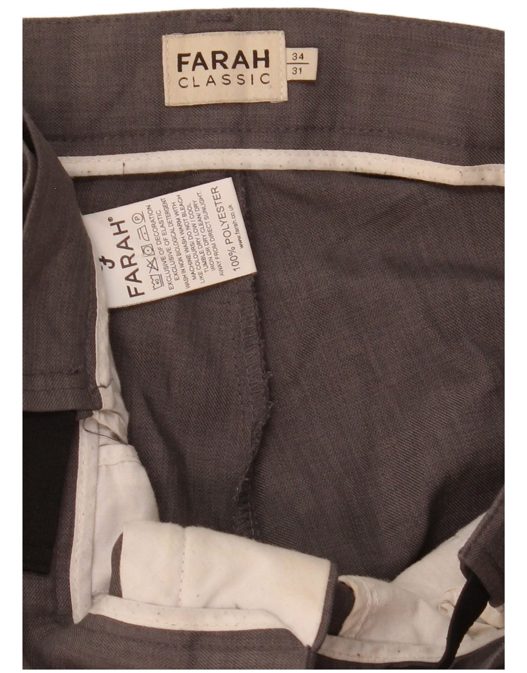 Farah Mens Regular Chino Trousers W34 L31 Grey Polyester