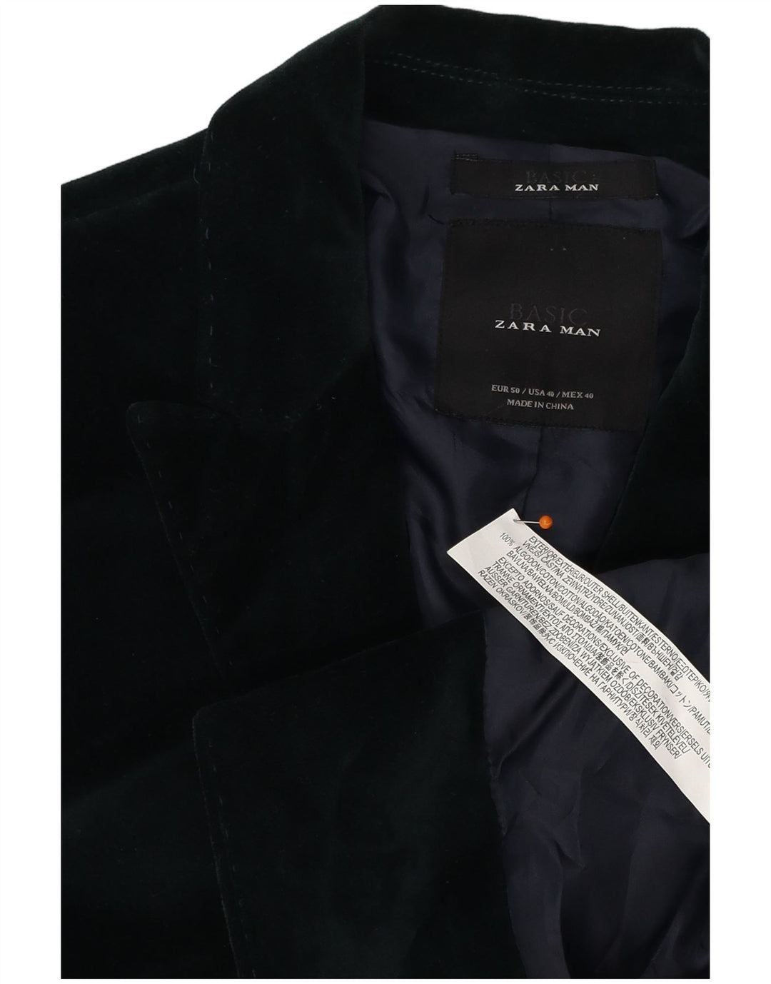 ZARA Mens 2 Button Velvet Blazer Jacket EU 50 Medium Green Cotton