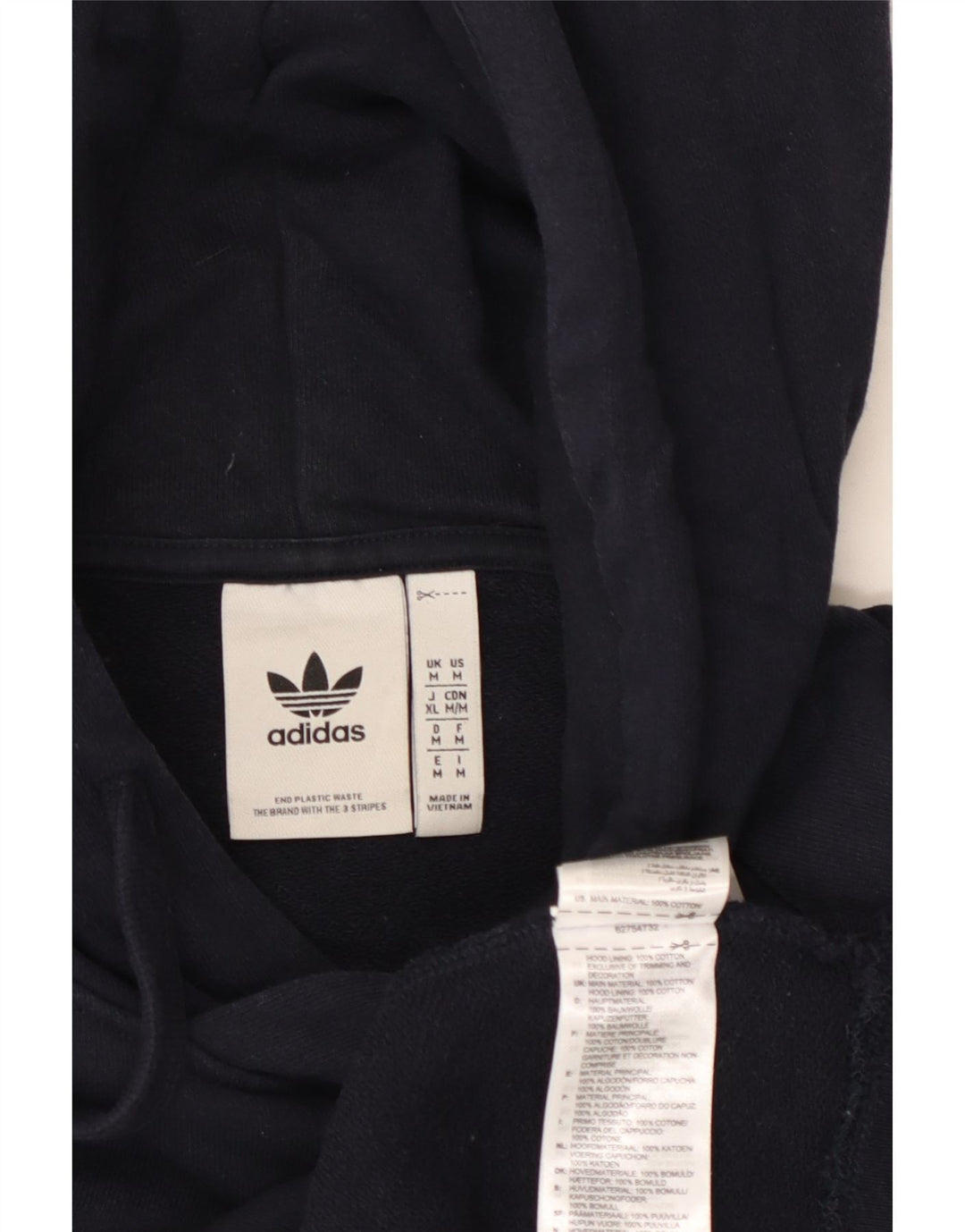 Adidas Mens Graphic Hoodie Jumper Medium Navy Blue Colourblock Cotton