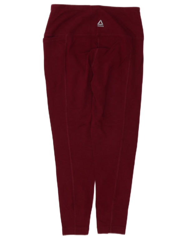 REEBOK Womens Crop Leggings UK 10 Small Burgundy Cotton