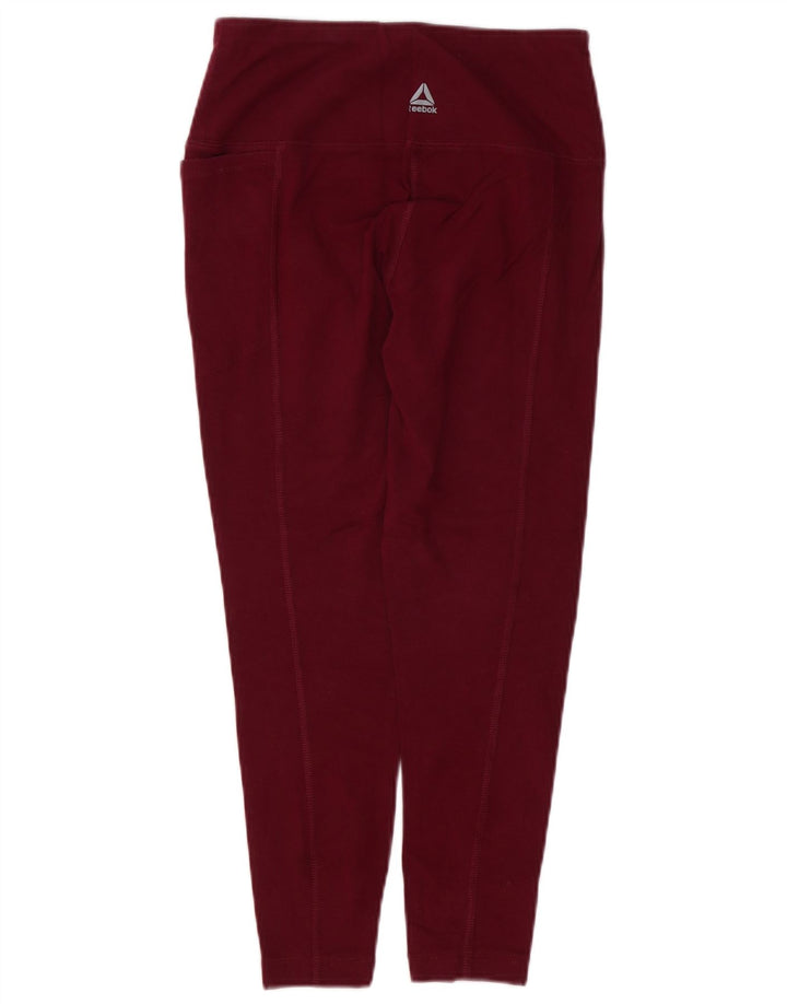 REEBOK Womens Crop Leggings UK 10 Small Burgundy Cotton