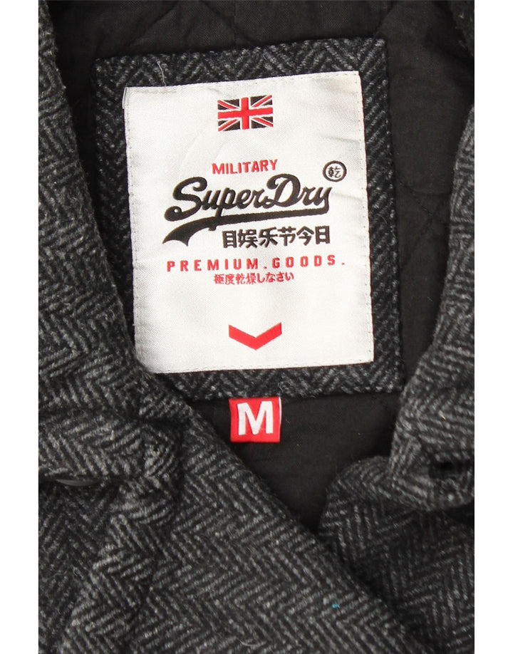 SUPERDRY Womens Pea Coat UK 14 Medium Black Herringbone Wool
