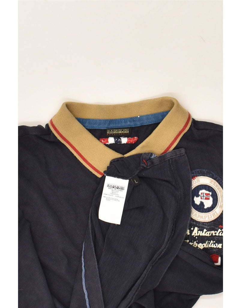 NAPAPIJRI Boys Graphic Long Sleeve Polo Shirt 15-16 Years Large Navy Blue | Vintage Napapijri | Thrift | Second-Hand Napapijri | Used Clothing | Messina Hembry 