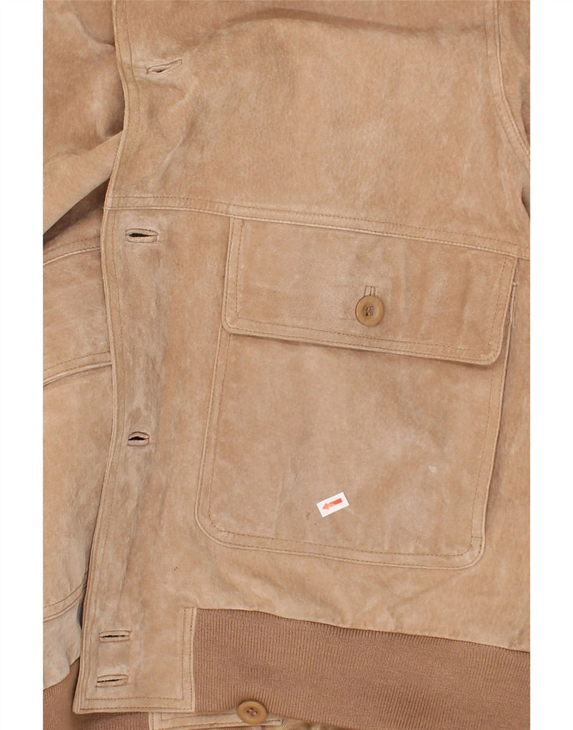 VINTAGE Mens Suede Bomber Jacket IT 54 2XL Beige Leather | Vintage Vintage | Thrift | Second-Hand Vintage | Used Clothing | Messina Hembry 