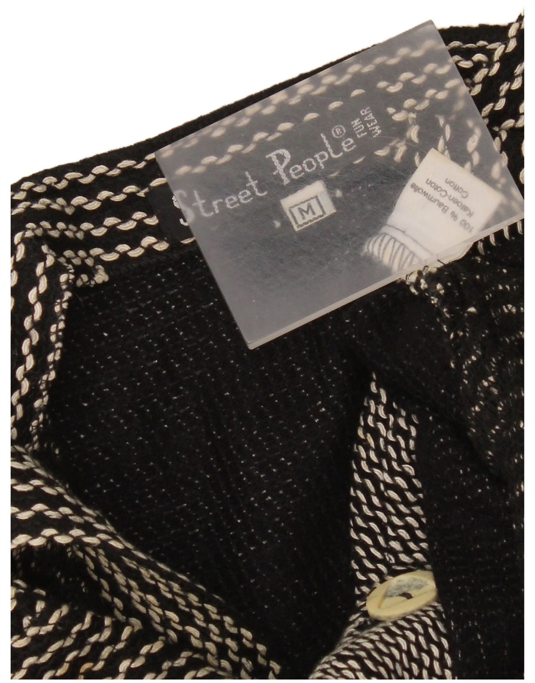 Vintage Womens Pinafore Dress UK 12 Medium Black Chevron Cotton