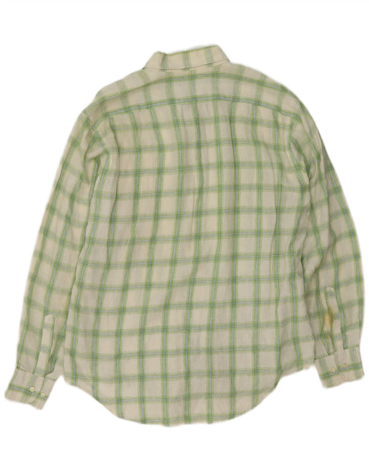 Massimo Dutti Mens Shirt Size 44 XL Green Check Linen