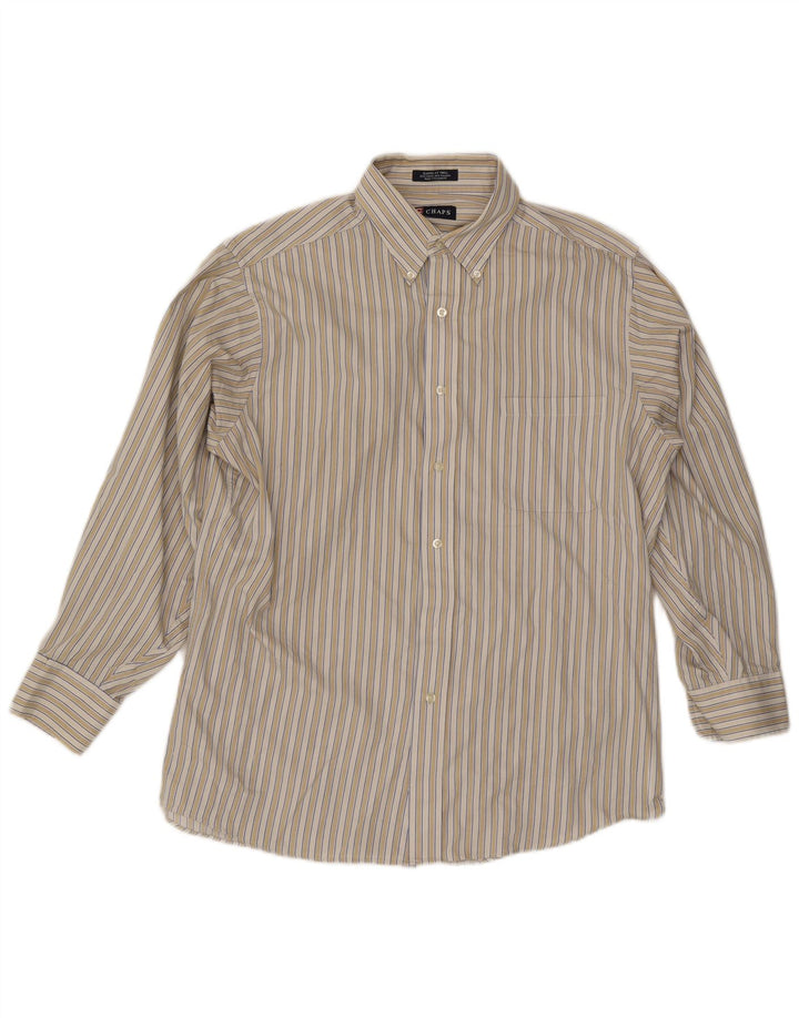 Chaps Mens Classic Fit Shirt Size 16 1/2 Large Beige Striped Cotton