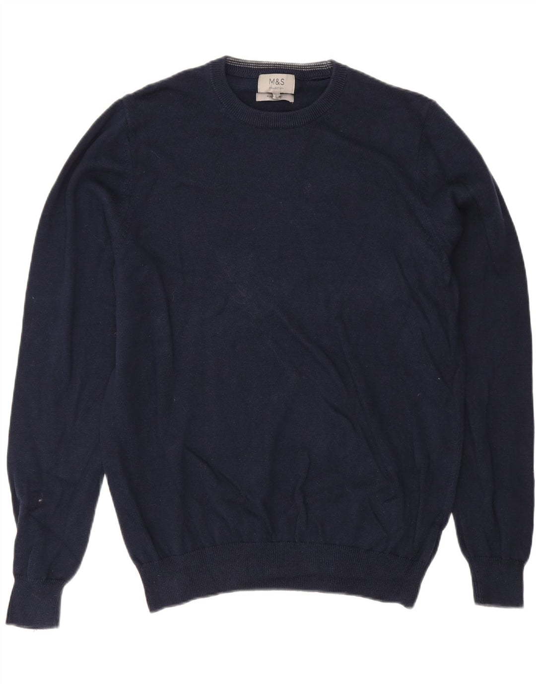 MARKS & SPENCER Mens Crew Neck Jumper Sweater Large Navy Blue Cotton