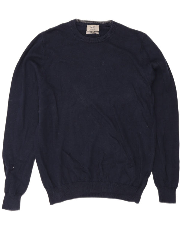 MARKS & SPENCER Mens Crew Neck Jumper Sweater Large Navy Blue Cotton