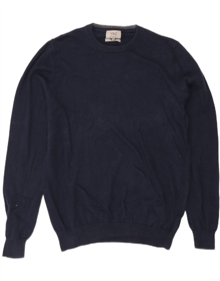 MARKS & SPENCER Mens Crew Neck Jumper Sweater Large Navy Blue Cotton