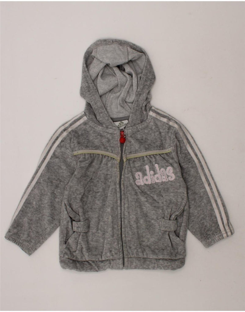 ADIDAS Baby Girls Graphic Zip Hoodie Sweater 9-12 Months Grey Cotton Vintage Adidas and Second-Hand Adidas from Messina Hembry 