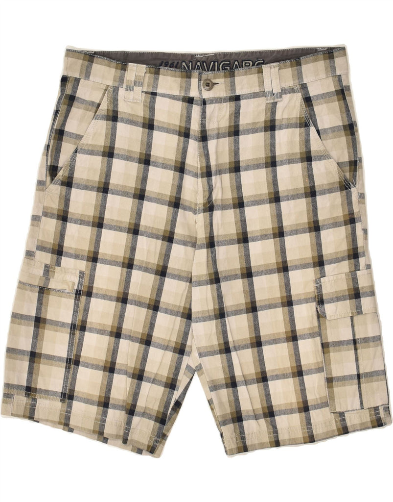 NAVIGARE Mens Cargo Shorts IT 52 XL W36  Beige Check Cotton | Vintage Navigare | Thrift | Second-Hand Navigare | Used Clothing | Messina Hembry 